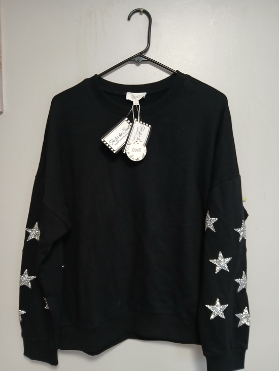 ODDY Sweaters - ODDY Black Sweatshirt with Silver Sequin Stars
